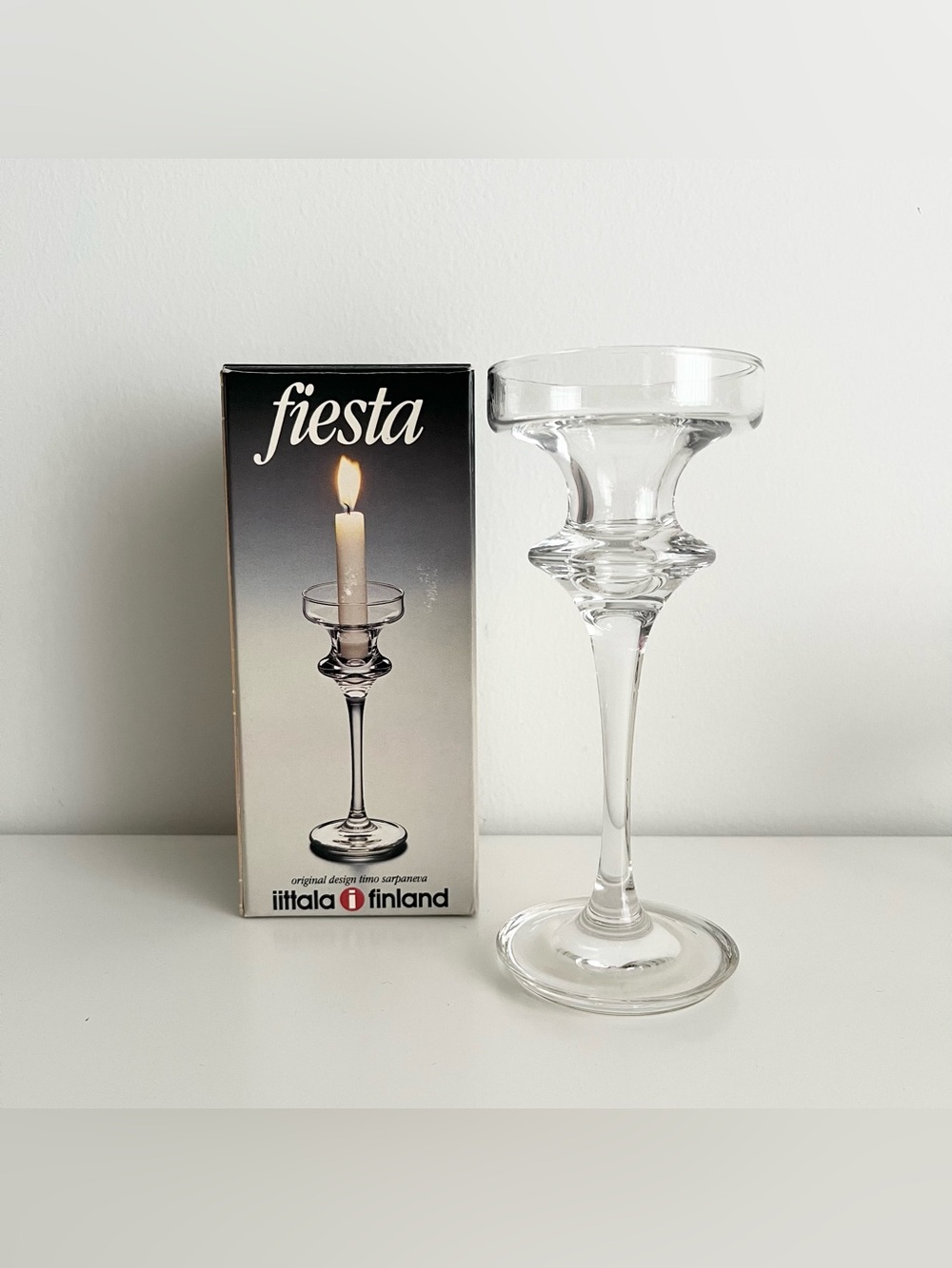 Vintage Iittala Finland Clear Glass Candleholder Taper Balls Heavy Elegant 7 in
